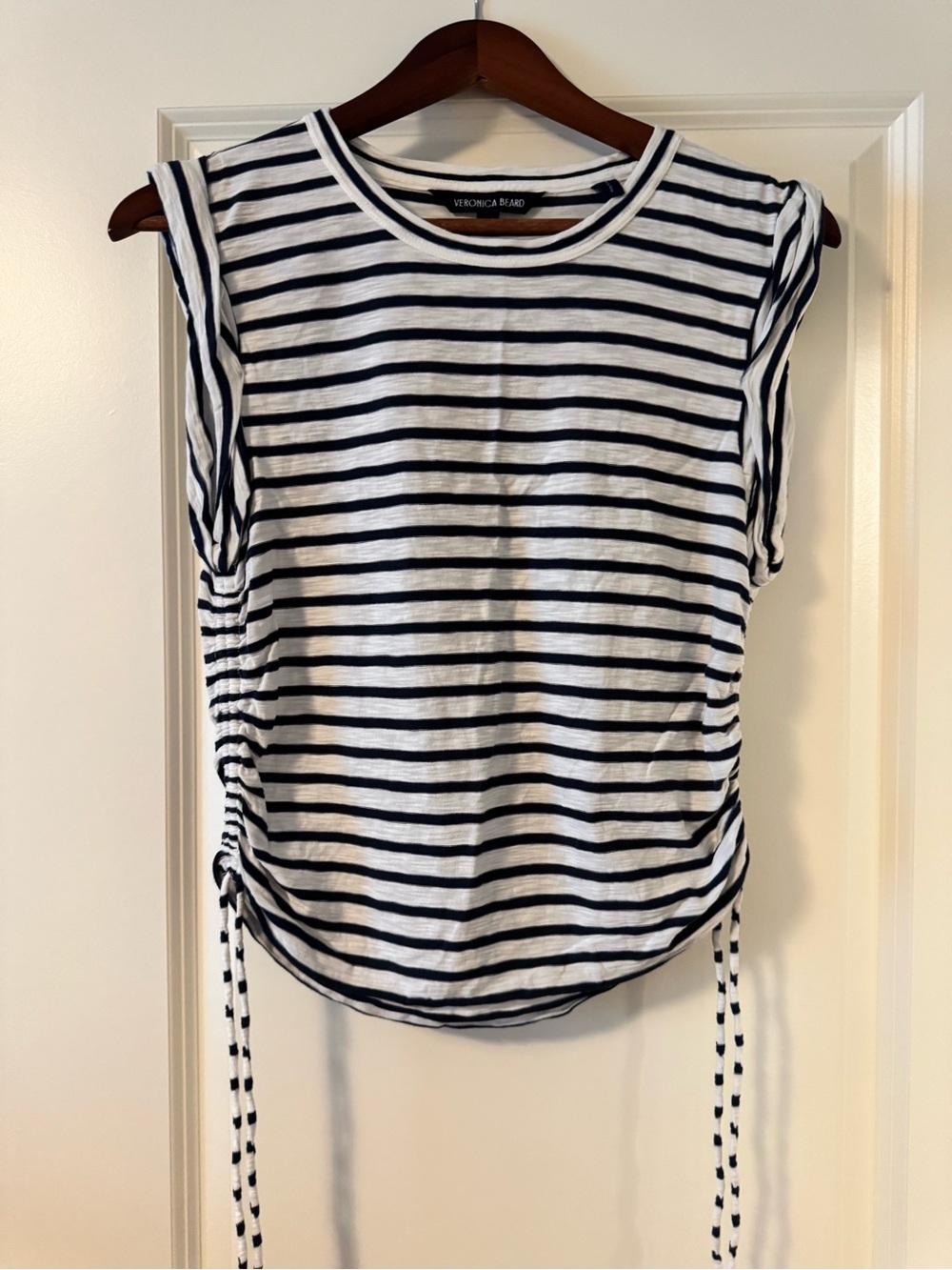 Veronica Beard Black & White Striped Ruched Side Tank